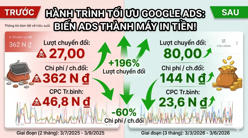 Bảng chỉ số Google Ads dự án [Case Study] Ads Growth Giúp Khách Hàng Tăng Gấp 3 Lượng Khách Hàng Tiềm Năng, Giảm 60% Chi Phí Chuyển Đổi Như Thế Nào?