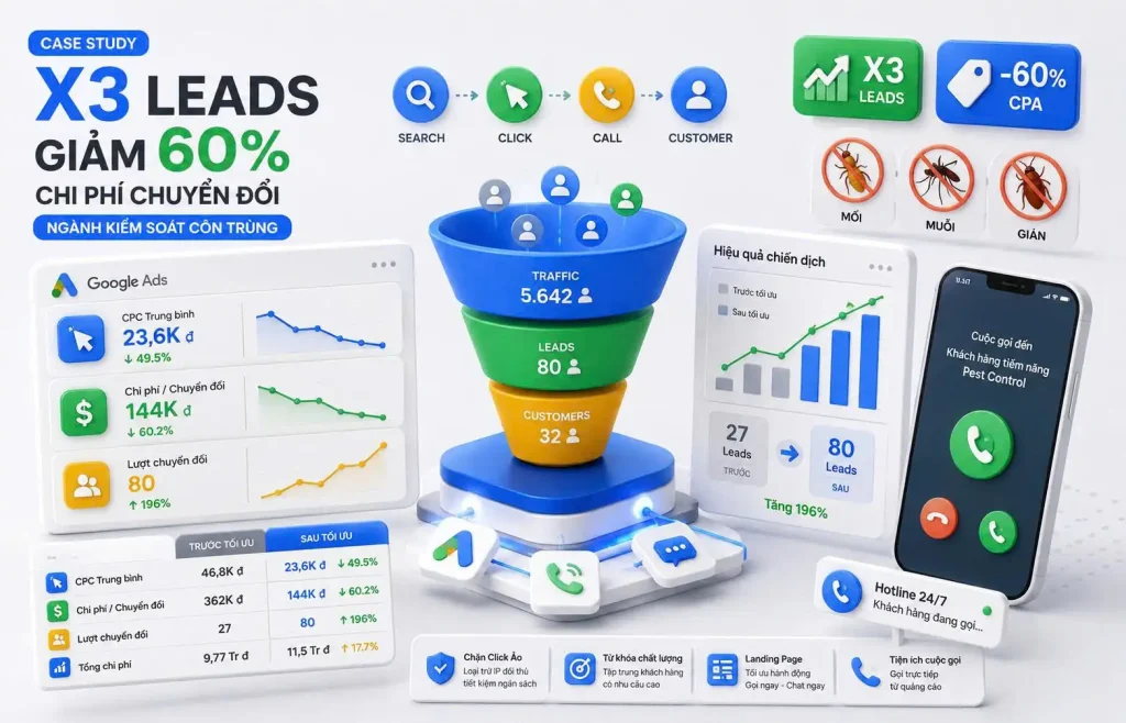 Ảnh minh họa dự án [Case Study] Ngành Kiểm Soát Côn Trùng: X3 Lead, Giảm 60% Chi Phí Chuyển Đổi Như Thế Nào?
